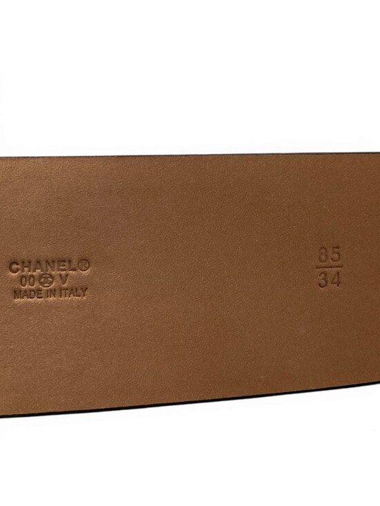 Chanel CC Logo Big Buckle Leather Belt 34 85 Black Gold main image 8